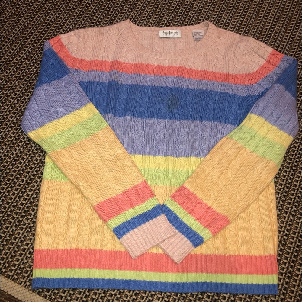 Vintage Jacobsons Cashmere Silk Pastel Striped Crewneck Scoopneck Sweater